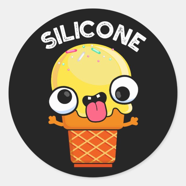 Sticker Rond Silicone Funny Crème de glace Cone Pun Dark BG (Devant)
