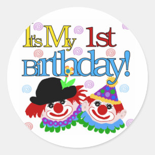 Sticker Rond Silly Clowns 1st Birthday Tshirts et cadeaux