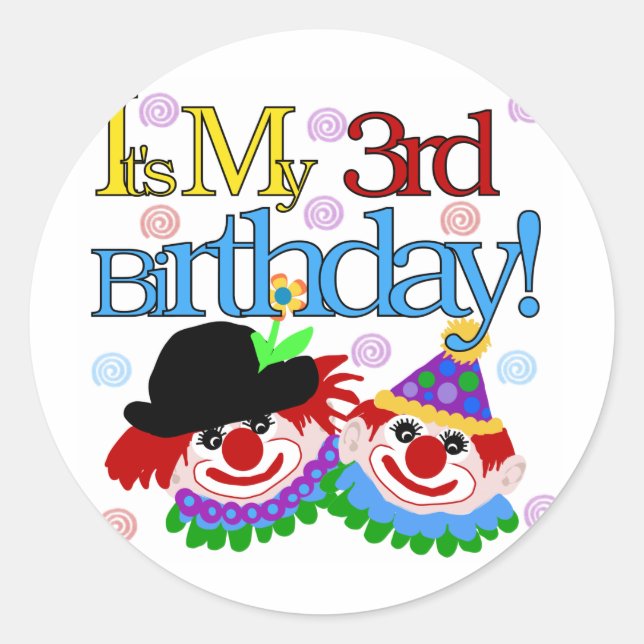Sticker Rond Silly Clowns 3e Anniversaire Tshirts et cadeaux (Devant)