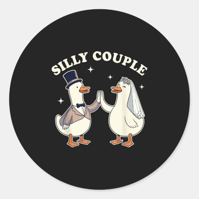 Sticker Rond Silly Goose Bride &amp; Groom Wedding Bachelorette (Devant)