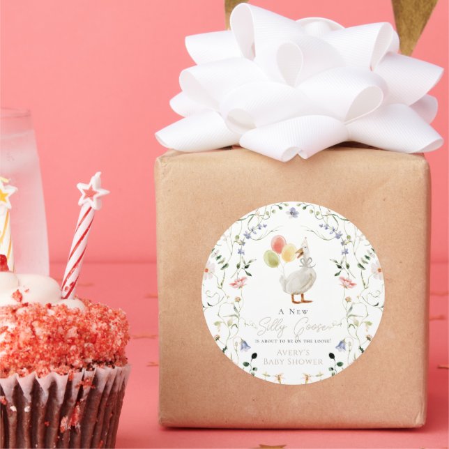 Sticker Rond Silly Goose Fleur sauvage Baby shower floral (Fête)
