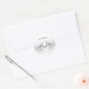 Sticker Rond Silver Anniversary Dolphins et Heart
