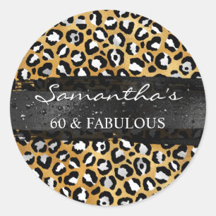 Sticker Rond Silver Black and Gold Foil Leopard 60 & Fabulous