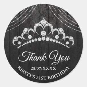 Sticker Rond Silver Black Diamond Tiara fête d'anniversaire