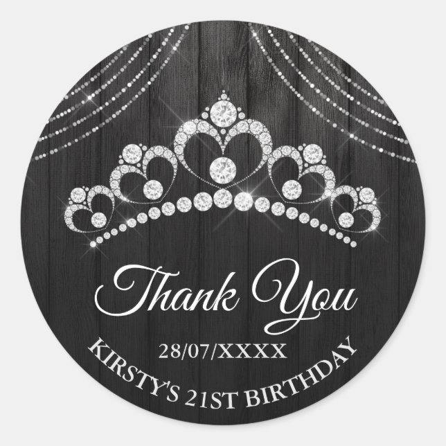 Sticker Rond Silver Black Diamond Tiara fête d'anniversaire (Devant)