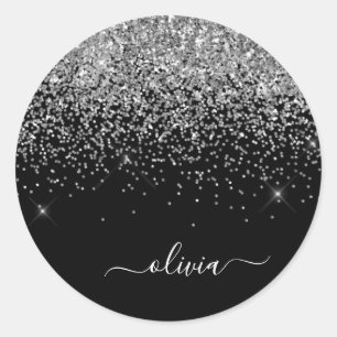 Sticker Rond Silver Black Girl Parties scintillant étincelante 