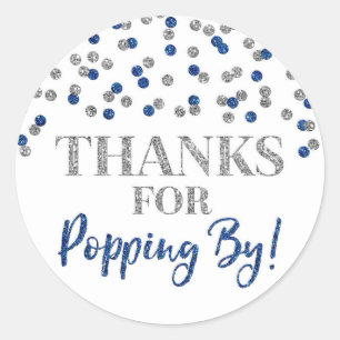 Sticker Rond Silver Blue Confetti Merci pour Popping By