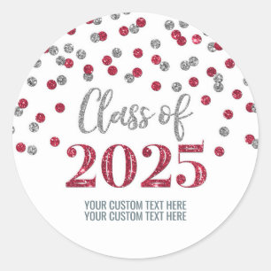 Sticker Rond Silver Bourgogne Confetti Graduation 2025