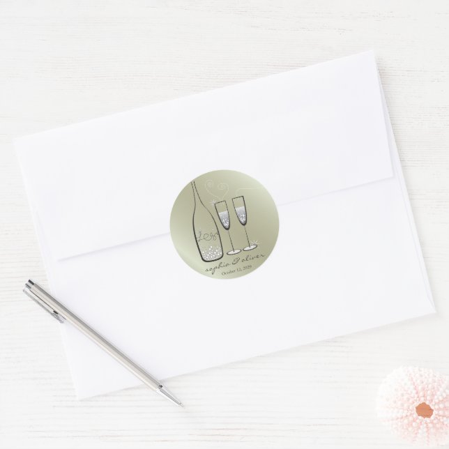 Sticker Rond Silver Bubbly Champagne Cheval Mariage élégant (Enveloppe)