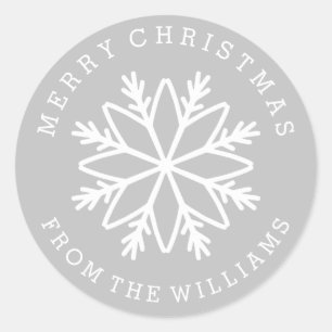 Sticker Rond Silver Christmas Snowflake couleur personnalisée