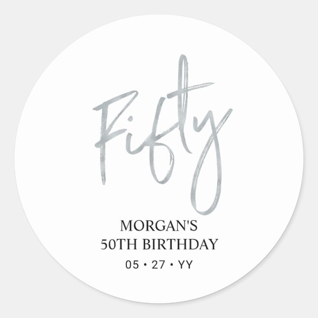Sticker Rond Silver Cinquante 50e anniversaire Favor Merci (Devant)