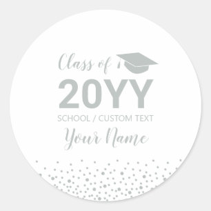 Sticker Rond Silver Confetti Classe 2022 Graduation Party Favor
