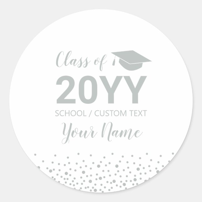 Sticker Rond Silver Confetti Classe 2022 Graduation Party Favor (Devant)