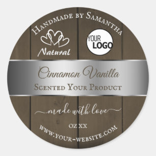 Sticker Rond Silver Dark Brown Wood Grain Produit Logo Étiquett