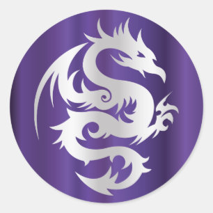 Sticker Rond Silver Dragon on Imperial Purple