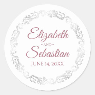 Sticker Rond Silver Frills Elegant Dusty Rose & Mariage blanc