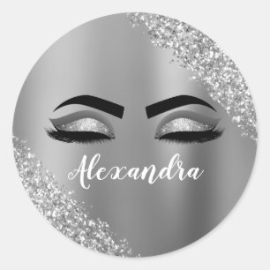 Sticker Rond Silver Glitter Sparkle Eyelashes Monogram