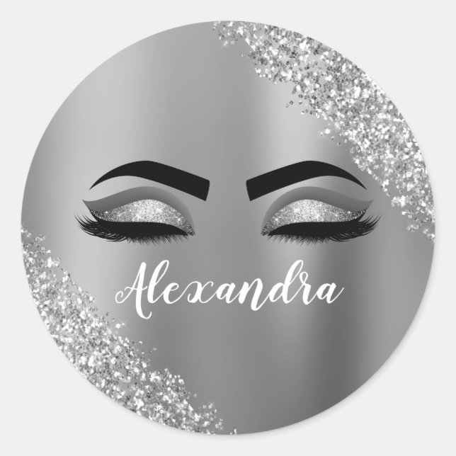 Sticker Rond Silver Glitter Sparkle Eyelashes Monogram (Devant)