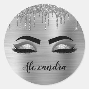 Sticker Rond Silver Glitter Sparkle Eyelashes Monogram