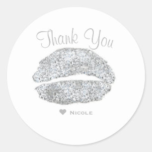 Sticker Rond Silver Lips Kiss Maquillage Beauté Glam Chic Custo