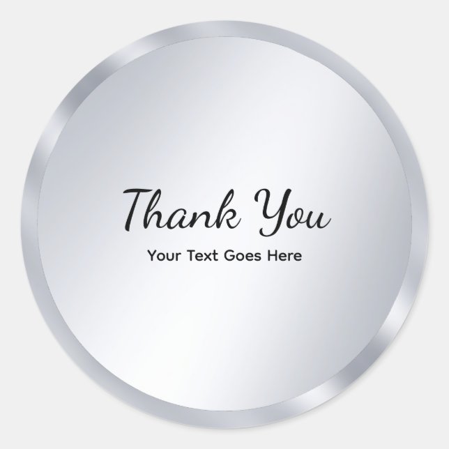 Sticker Rond Silver Look Blank Template Elegant Thank You (Devant)