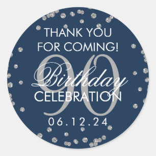 Sticker Rond Silver Navy Blue 90e anniversaire Merci Parties sc