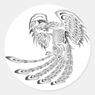 Sticker Rond Silver Phoenix Rising