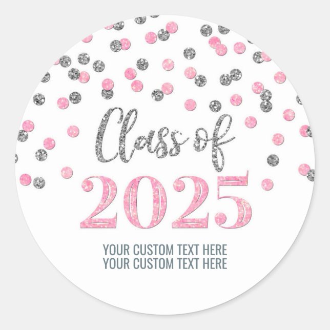 Sticker Rond Silver Pink Confetti Graduation 2025 (Devant)