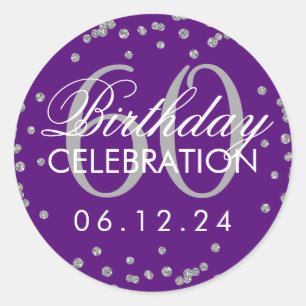 Sticker Rond Silver Purple 60e anniversaire Parties scintillant
