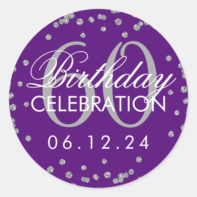 Sticker Rond Silver Purple 60e anniversaire Parties scintillant (Devant)