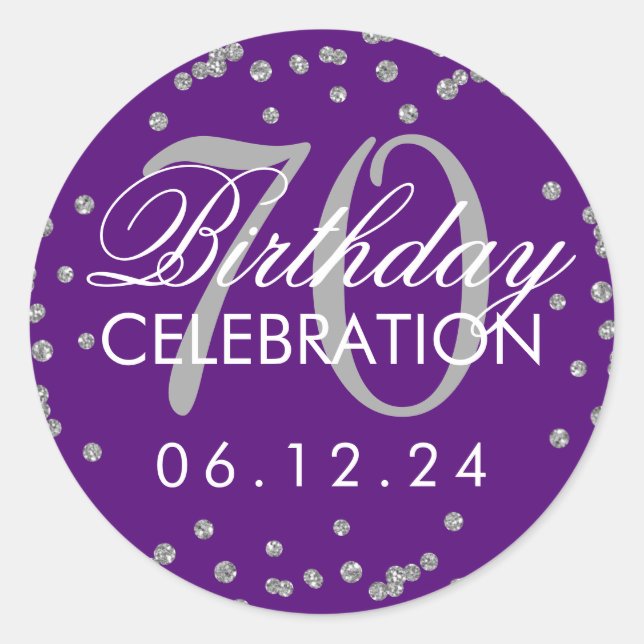 Sticker Rond Silver Purple 70e anniversaire Parties scintillant (Devant)