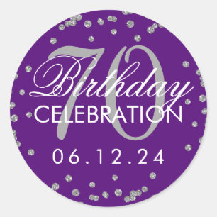 Sticker Rond Silver Purple 70e anniversaire Parties scintillant