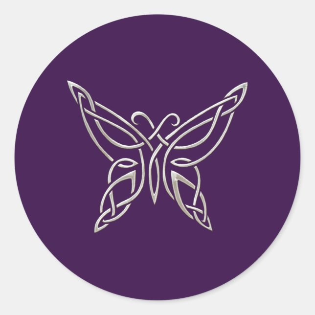 Sticker Rond Silver Purple Celtic Butterfly Curling (Devant)