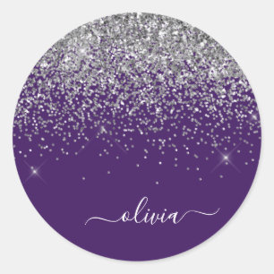 Sticker Rond Silver Purple Parties scintillant Girl Monogramme 