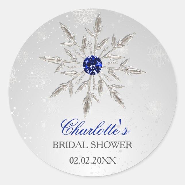 Sticker Rond Silver Royal Blue flocons de neige douche nuptiale (Devant)