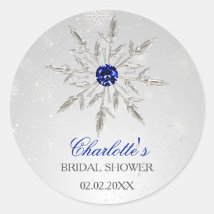 Sticker Rond Silver Royal Blue flocons de neige douche nuptiale