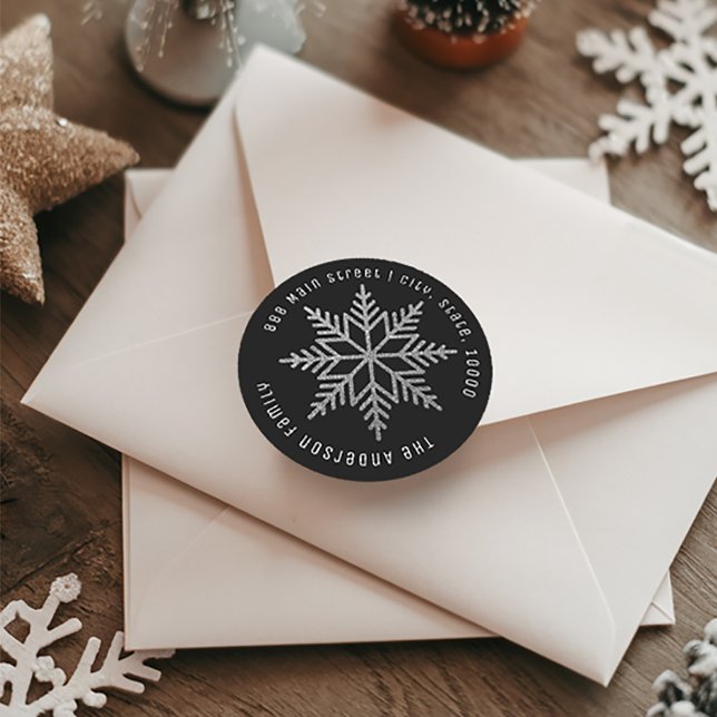 Sticker Rond Silver Snowflakes Noël Adresse de retour (Créateur téléchargé)