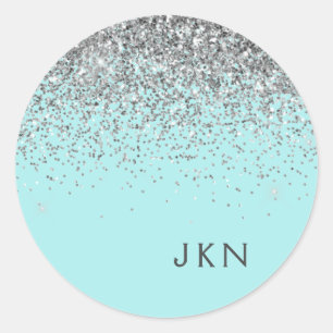 Sticker Rond Silver Turquoise Aqua Blue Girl Parties scintillan