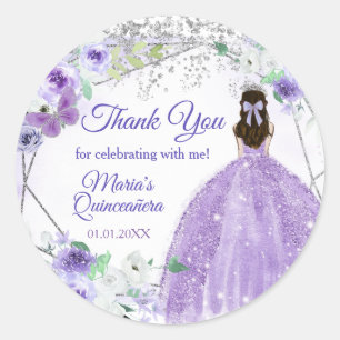 Sticker Rond Silver violet Quinceañera 15 Anos
