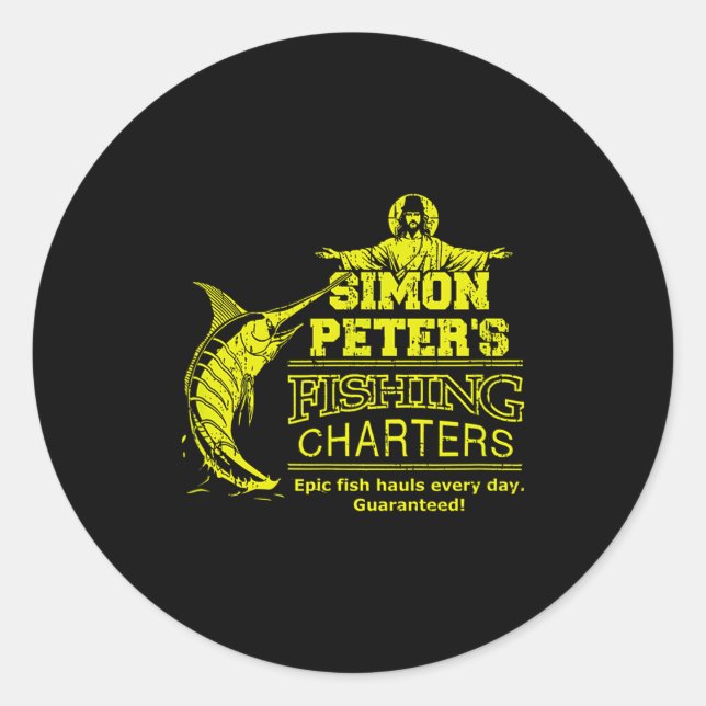 Sticker Rond Simon Peter's Fishing Charters Funny Jesus Christ  (Devant)