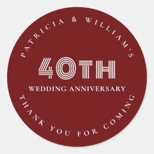 Sticker Rond Simple 40e anniversaire Mariage Merci de Bourgogne