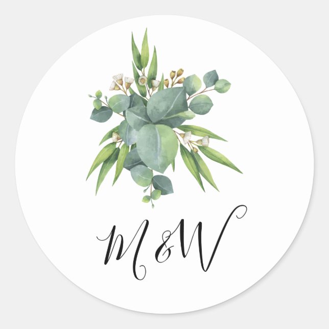 Sticker Rond Simple aquarelle monogramme vert (Devant)