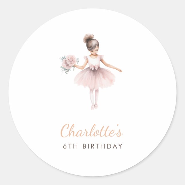 Sticker Rond Simple Ballerina Elegant Aquarelle Anniversaire Fa (Devant)