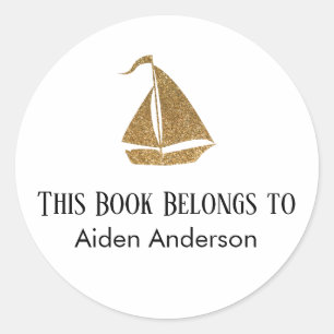 Sticker Rond Simple bébé Parties scintillant or  bateau à voile