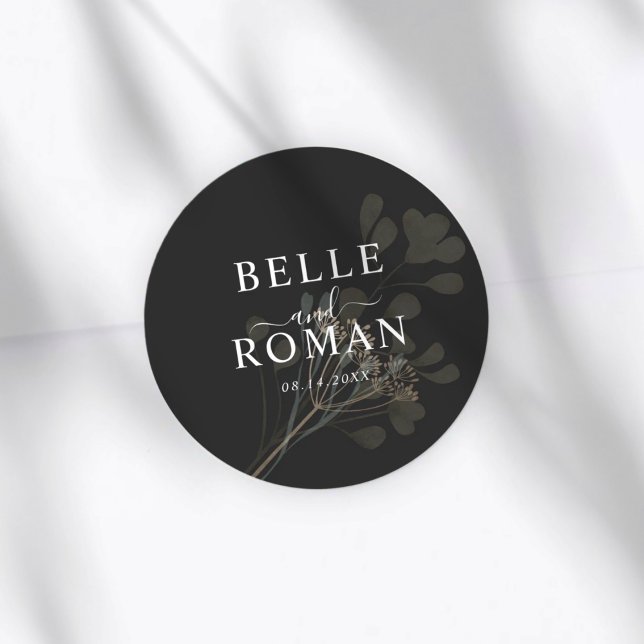 Sticker Rond Simple Black & White Botanical Wedding (Créateur téléchargé)