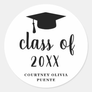 Sticker Rond Simple Black White Mortar Board Modernité Graduati