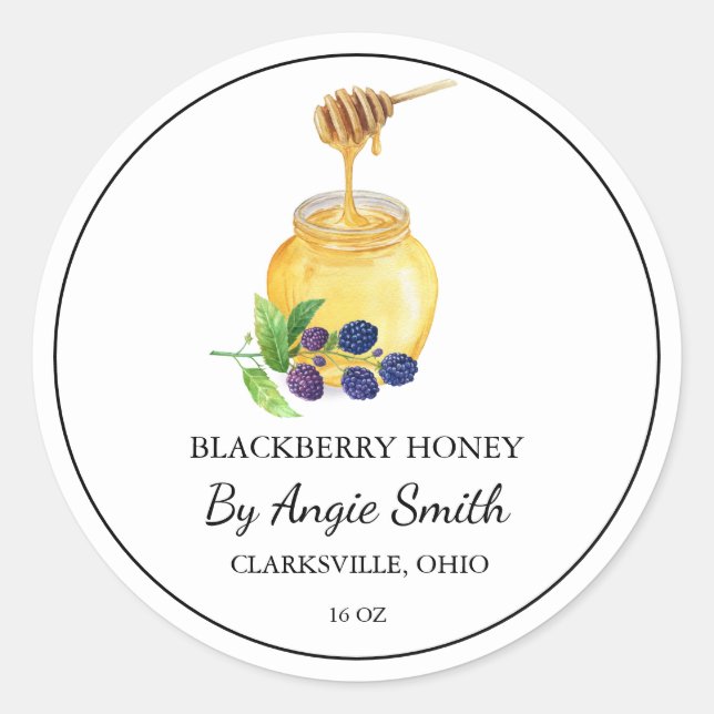 Sticker Rond Simple Blackberry Infused Honey Label (Devant)