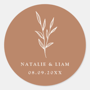 Sticker Rond Simple Botanique Brûlé Orange Mariage Classic Roun