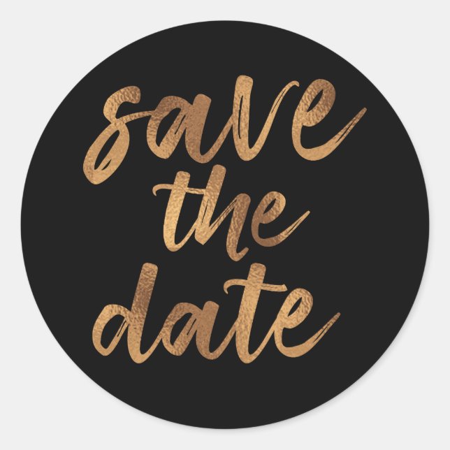 Sticker Rond Simple Brush Script Noir Et Or Enregistrer La Date (Devant)