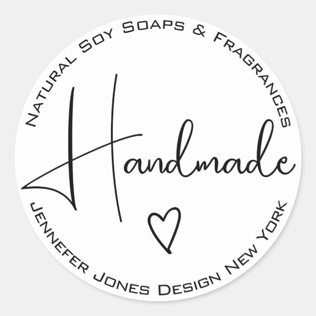 Sticker Rond Simple Calligraphy Black and White Handmade Labels (Devant)